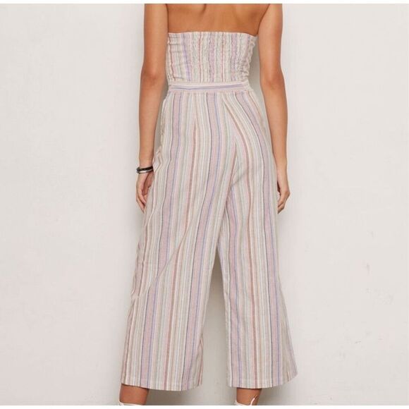 Tart Jumpsuit Womens M Striped Strapless Sweetheart Christy Linen Blend Wide-Leg - Picture 2 of 16
